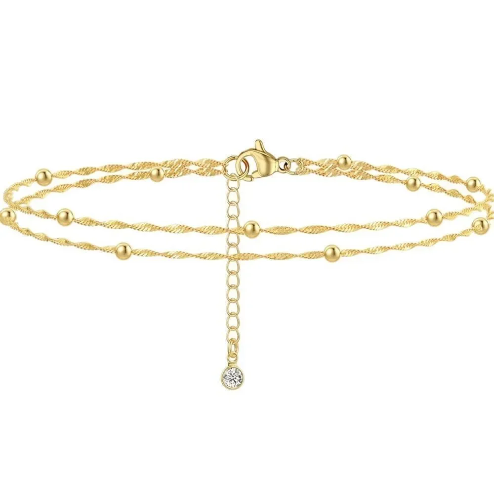 NEW 14K Gold Plated Elegant Gold Bracelet with Beaded Design